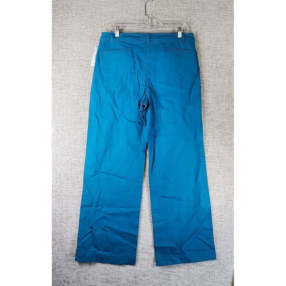 Pendleton Linen Blend Wide Leg Pants Womens 12 Turquoise Zip Button NWT - Picture 7 of 14